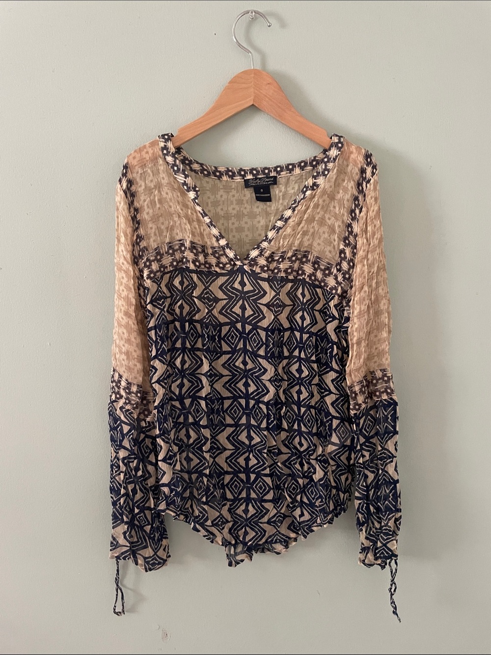 Lucky Brand Navy and Beige Geometric V-Neck Tunic